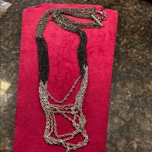 Chicos Silver and Black Layered Chain Necklace